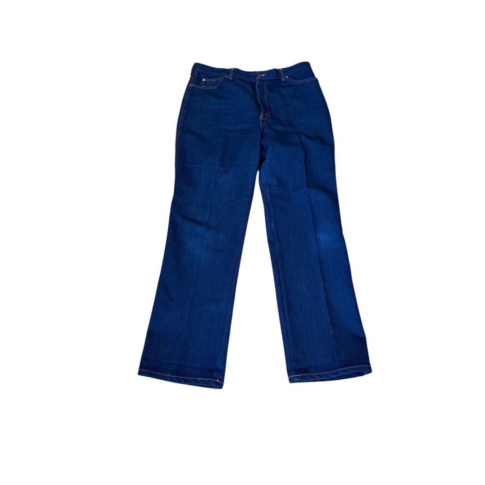 VTG 1970s Womens Chic Jeans by HIS‎ High Waist 36x30 Blue Denim Orange Stitch